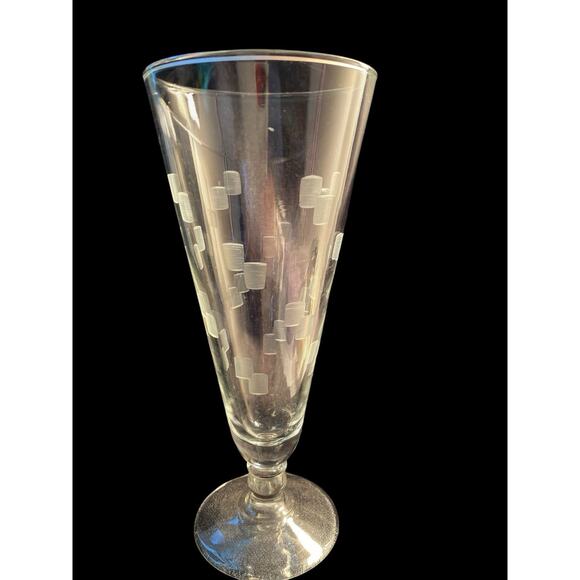 Set of Four Vintage Anchor Hocking Grey Etched CUBIST Pilsner Glasses 7 1/2” MCM - Picture 9 of 12